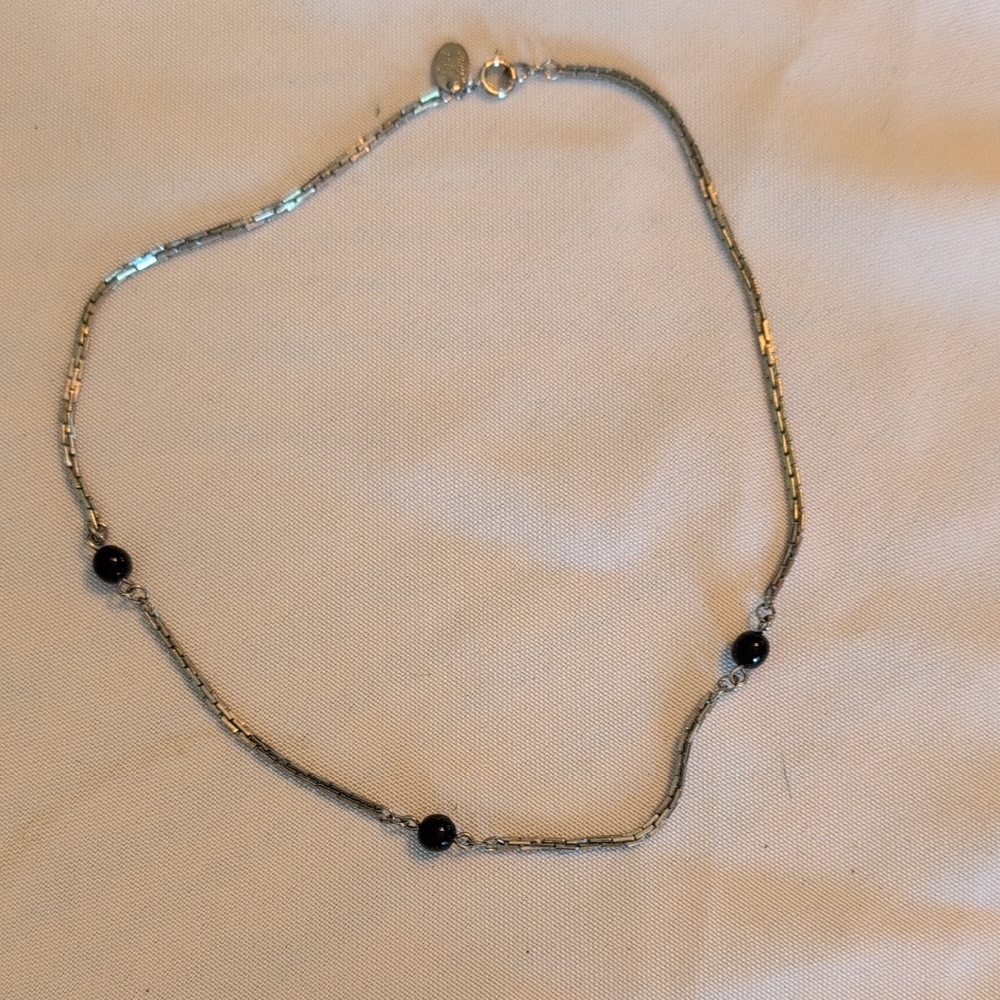 Park lane Brand Elegant Silver and Black Beaded Necklace And Earrings Set